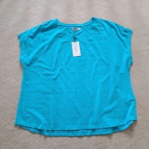Santana Vibrant Teal Blue Tee Size 3X Short Sleeve Women's Top Casual Cotton